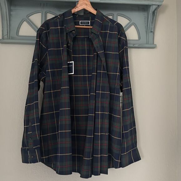 NWT Club Room Button Down XXL Stretch Moisture Wicking Cotton Plaid Tarten Blue - Picture 11 of 11